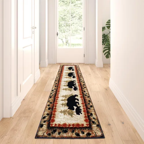 Vista 11 de Masada Masada Rugs 2'x3' Alfombra temática de cabina/cabaña con escena de oso y cachorro