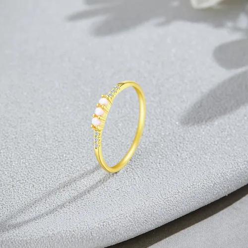 Vista 2 de AFFY - Anillo refinado con ópalo sintético y oro de 14 quilates sobre plata para mujeres, joyas apilables