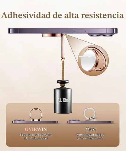Vista 3 de GVIEWIN - Soporte de anillo para teléfono celular de mármol, agarre de metal con rotación de 360° Compatible con iPhone 17/16/15/14/Pro/Plus