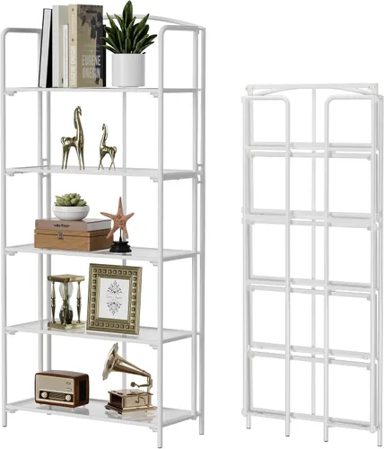 Vista 30 de Crofy - Estantería plegable sin montaje para sala de estar, estantería plegable de 2 niveles en color negro para oficina en casa, organizador