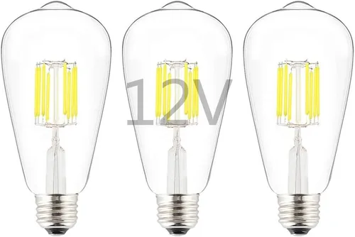 Vista 7 de Bombilla LED de bajo voltaje CC 12V/24V 6W, estilo Edison ST21 (ST64), forma antigua, atenuador PWM DC de 12 V, base común E26, luz blanca cálida