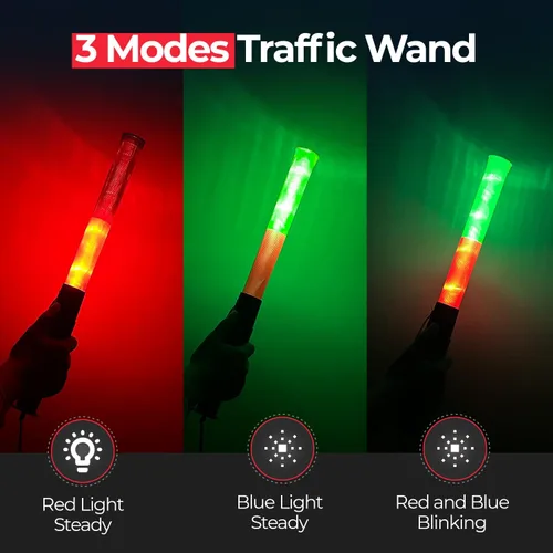 Vista 6 de RoadHero Varita de tráfico de 16 pulgadas, paquete de 2 luces de control de tráfico aéreo con 3 modos intermitentes, varitas de señal de seguridad