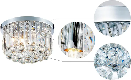Vista 3 de AGV LIGHTING 16061 K9 Lámpara de techo empotrada de cristal, cerca del techo, diseño moderno, 3 luces, perfecta para vestíbulo, sala de estar, D12 x