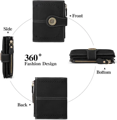 Vista 4 de SENDEFN Carteras pequeñas para mujer, con bloqueo RFID, de cuero, plegable, tarjetero con ventana de identificación