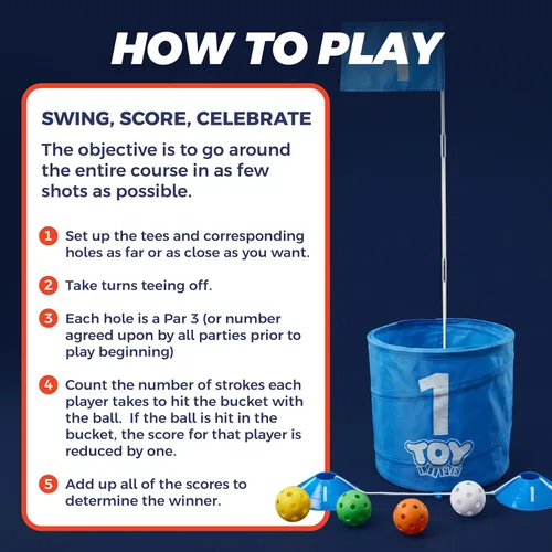 Vista 6 de TOY Life Juego de cubo de golf, juego de golf de 3 agujeros para adultos, familia y niños, campo de golf portátil con pelotas y bandera, juego