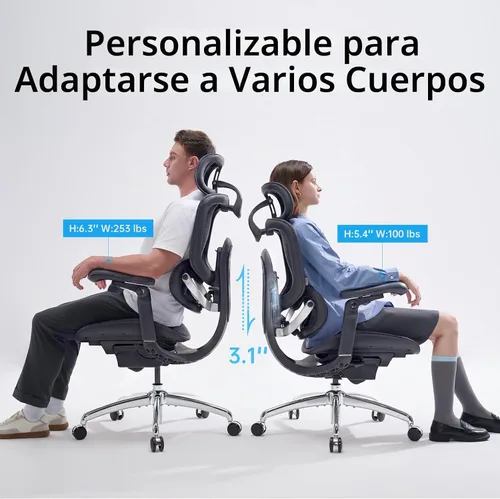 Vista 4 de SIHOO Silla ergonómica de escritorio de oficina, soporte adaptativo de Negro