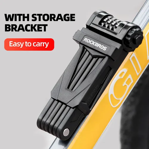 Vista 2 de ROCKBROS Candado plegable para bicicleta con soporte, resistente antirrobo de 4 dígitos