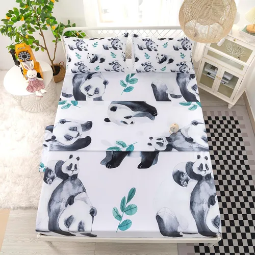 Vista 3 de CVHOUSE Panda - Juego de sábanas bajeras de tamaño individual, juego de ropa de cama para niños y niñas, bonito juego de sábanas, 1 sábana encimera
