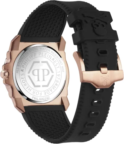 Vista 3 de Philipp Plein The $Kull Collection Luxury Mens Watch Timepiece with a Black Strap Featuring a IP Rose Gold Case and Black Dial