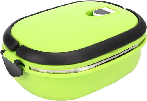 Vista 6 de Lonchera con aislamiento de acero inoxidable, contenedor de alimentos para picnic al aire libre, cuadrado verde, doble capa (1 nivel)
