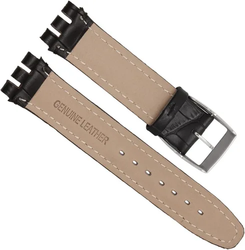 Vista 2 de Correa de reloj de hebilla de acero inoxidable de cuero de vaca de grano de cocodrilo para Swatch