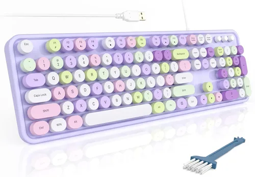 Vista 10 de MOFII Teclados de computadora con cable, teclado USB de tamaño completo Plug Play, bonito teclado estético colorido con soportes plegables