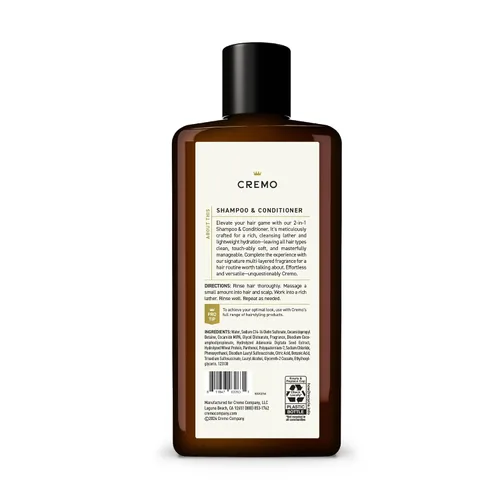 Vista 3 de Cremo Bourbon & Oak Barber Grade Champú y acondicionador 2 en 1, 16 onzas líquidas (paquete de 2) - Una sofisticada mezcla de especias