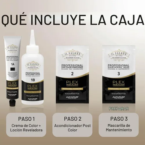 Vista 6 de Il Salone Milano Plex Rebuilder - Crema de color permanente para el cabello, kit de tinte para el cabello negro puro 1.0, salón profesional, calidad