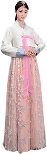 Vista 12 de Vestido Hanbok coreano tradicional coreano, ropa tradicional coreana, trajes nacionales coreanos Azul y verde