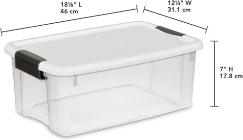 Vista 3 de Sterilite - Caja de almacenamiento de 18 cuartos de galón con tapa blanca y base transparente, paquete de 12 Heavy-Duty and Stackable Plastic