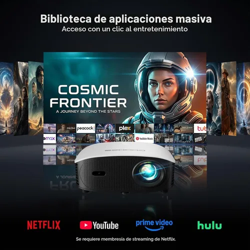 Vista 2 de Mini proyector inteligente GooDee AI con WiFi y Bluetooth, enfoque automático y Keystone FHD 4K Support Projector, Compatible with Netflix