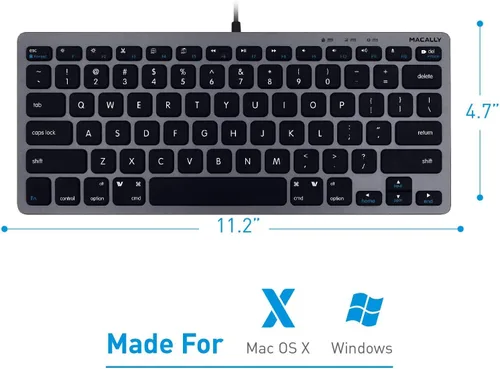 Vista 2 de Macally Mini teclado con cable y un ratón con cable silencioso, combina perfectamente con MacBook gris espacial