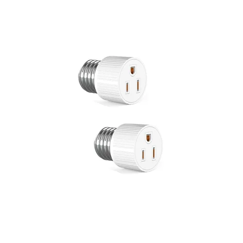 Vista 2 de Adaptador de toma de corriente de bombilla, E26/E27 de 3 clavijas polarizadas de rosca a enchufe convertidor para porche, patio, garaje, blanco