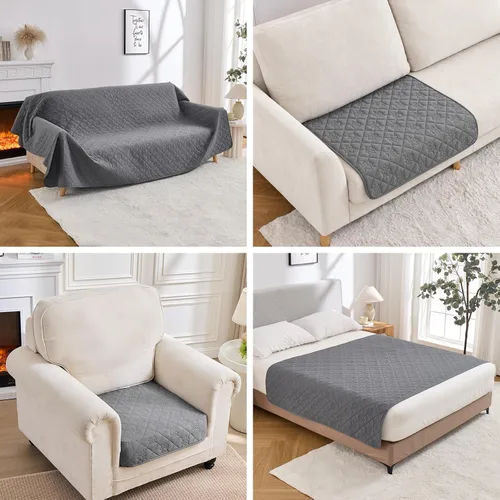Vista 12 de Funda impermeable de 4 plazas para perros, manta acolchada con estampado de patas para sofá y cama de 4 cojines, resistente al pelo de mascotas Gris