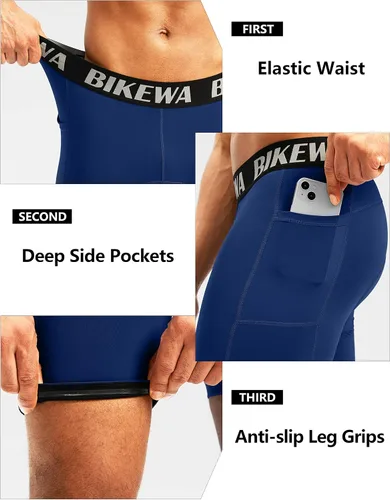 Vista 5 de Bikewa Ropa interior de ciclismo para hombre, con acolchado 3D, con bolsillos laterales