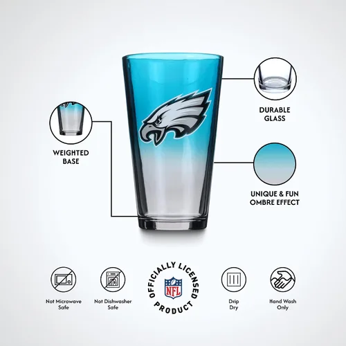 Vista 5 de The Memory Company Juego de 2 vasos con licencia de la NFL, diseño ombre, Philadelphia Eagles