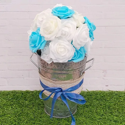 Vista 8 de Wrapables® Flor de rosa artificial, flores de tacto real para ramos de boda y centros de mesa, aguamarina