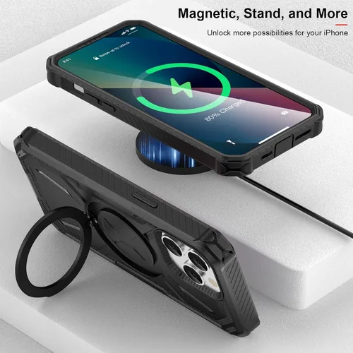 Vista 5 de Para iPhone 15 Pro Max Funda Con Soporte A Prueba De Golpes 15 Pro Max Cubierta Protectora Para 15 Pro Max 2023 6.7 Pulgadas - Negro