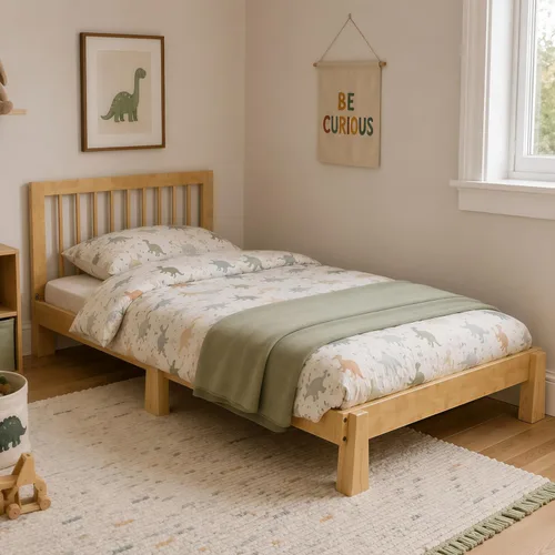 Vista 3 de SOFTSEA Cama Montessori de tamaño individual con barandillas para niños Natural