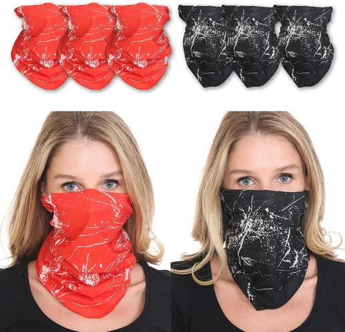 Vista 2 de Triple9 - Pasamontañas antipolvo Paquete de 6 polainas para cuello para hombres y mujeres Máscara facial bandana (rojo, negro), Rojo, Negro