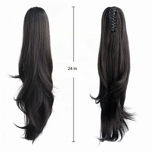 Vista 6 de Extensión de cola de caballo, 2 piezas de extensiones de cola de caballo negras de 24 pulgadas, clip de garra sintético para extensión de cola