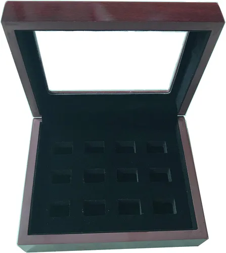 Vista 3 de 12 Agujeros Campeonato Big Heavy Ring Display Case Joyero de madera Terciopelo rojo Interior (rojo)