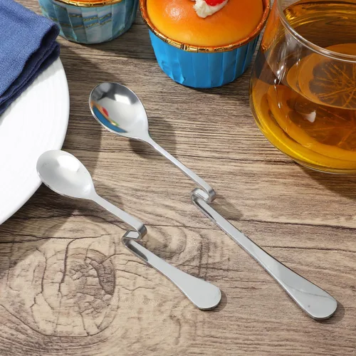 Vista 5 de OSALADI Paquete de 4 cucharas de café con mango curvo, cucharas de acero inoxidable para café, té, leche, jugo, postre, cucharas mezcladoras
