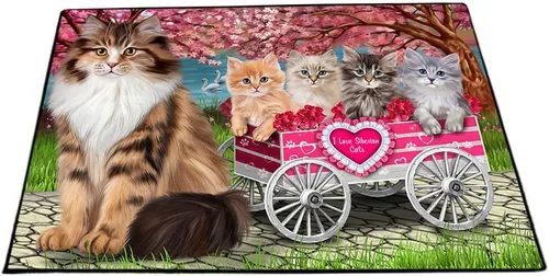 Vista 21 de Doggie of the Day Siberian Cats Floor Mat - 4th of July Independence Day - Best Dog Doormat - Protector Decor - Unique Portrait Art - Premium