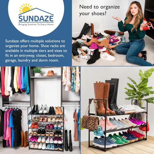 Vista 5 de Sundaze Zapatero de metal de 3 niveles para entrada de puerta delantera, organizador de zapatos largo resistente para armario, dormitorio, entrada