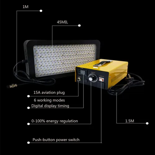Vista 2 de Regulación de energía de 1800 W, luz ultravioleta, pegamento UV, lámpara de curado LED para pegamento sin sombras, aceite verde, resina 1500 W.