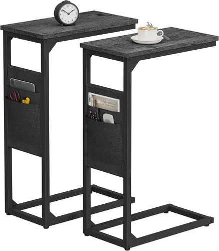 Vista 15 de TUTOTAK - Mesa auxiliar en forma de C, mesa lateral para sofá, mesa de sofá con bolsa de almacenamiento, bandeja para TV para sala de estar, Negro