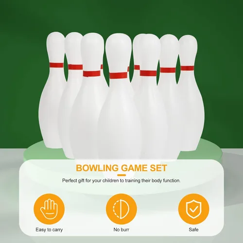 Vista 9 de Kisangel Juego de bolos para niños de 12 piezas, juego deportivo de plástico para interiores y exteriores con 10 pines y 2 bolas, juguete educativo