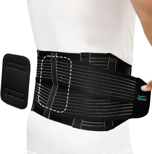 Vista 7 de TYNOR Cinturón de Soporte para la Espalda Ajustable Corsé para la Espalda para Dolor de Espalda Baja, Cinturón de Soporte Lumbar Transpirable