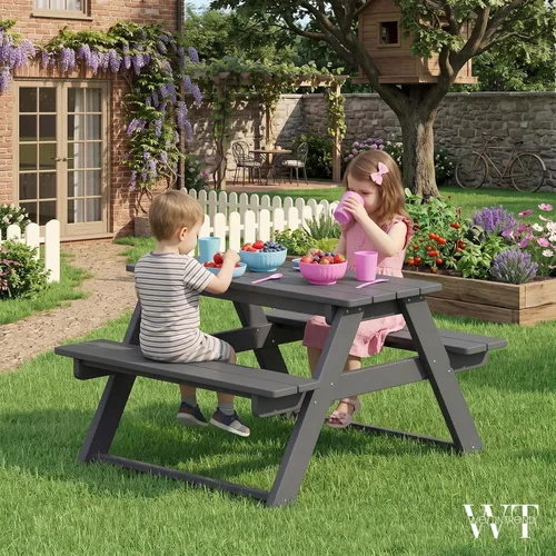Vista 4 de WestinTrends Malibu Patio al aire libre HDPE Picnic Mesa de banco para Gris