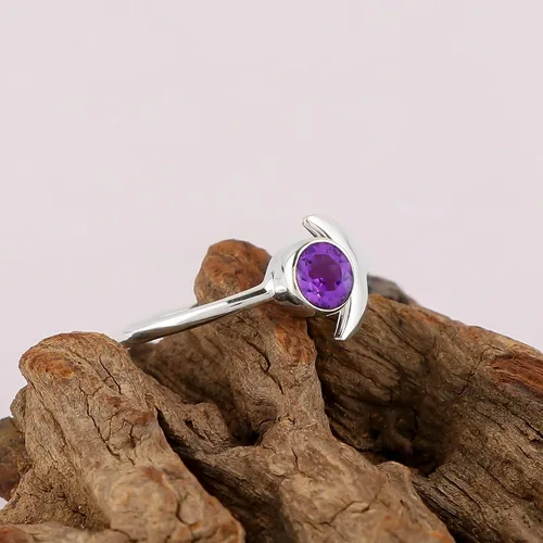 Vista 5 de Anillo de plata de ley 925 con forma de media luna Piedra natural Piedras pulidas Joyería de diseñador hecha a mano Anillo bohemio de boda