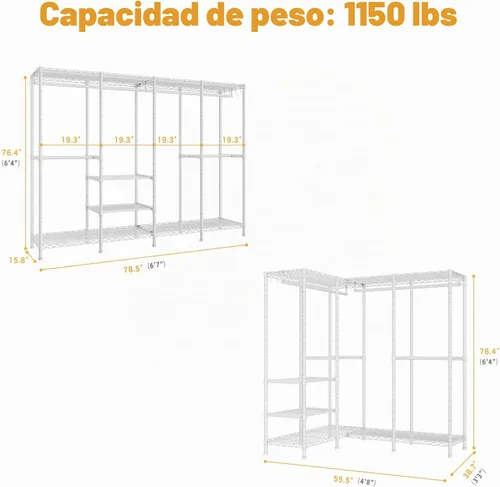 Vista 5 de ULIFHOME H41 - Perchero de ropa resistente, perchero para colgar ropa, extra grande, portátil, independiente, 78.5 pulgadas de ancho x 15.8 pulgadas
