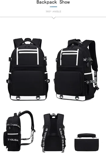 Vista 3 de Gnoved Mochila de anime SPY con puerto de carga, mochila escolar unisex., Negro2