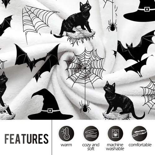Vista 3 de Levens Manta de murciélago de Halloween, manta gótica de murciélago con diseño de gato negro, regalos para adultos, niños y mujeres, con temática