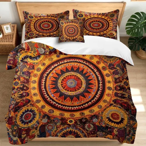 Vista 13 de Sleepwish Juego de funda nórdica bohemia, floral artesano, tamaño individual tela de microfibra, funda nórdica con fundas de almohada