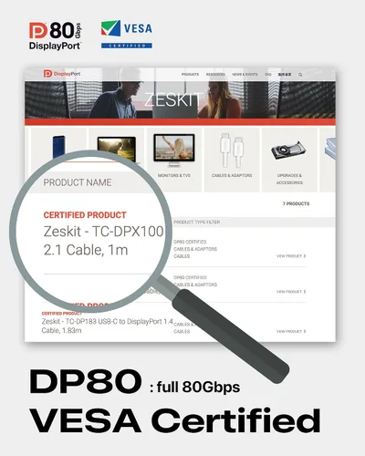 Vista 4 de Zeskit X-Tech - Cable USB-C a Displayport 2.1 con certificación bidireccional de 80 Gbps 16K, DP2.1 DP80 (3 pies/3.3 ft)