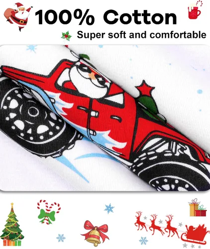 Vista 5 de DAUGHTER QUEEN Pijamas de Navidad para niños y niñas de 18 meses-12 años, ropa de dormir 100% algodón