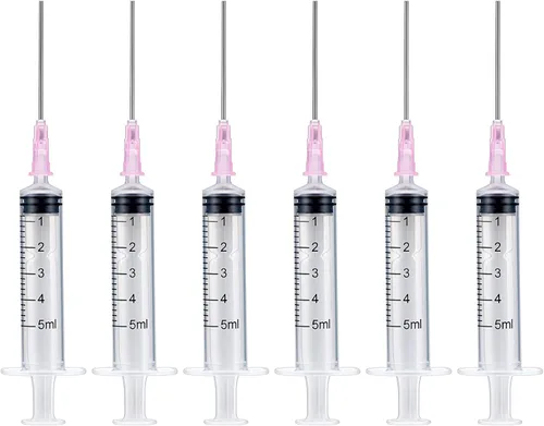 Vista 6 de Jeringa de plástico de llenado de tinta de 5 ML/CC con punta de aguja de acero inoxidable romo para pluma estilográfica, impresora