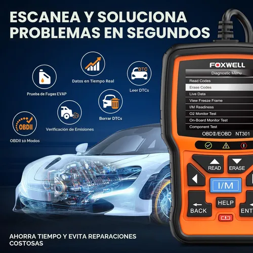 Vista 3 de FOXWELL NT301 OBD2 escáner de datos en vivo profesional mecánico OBDII lector de código de diagnóstico herramienta para comprobación de luz del motor