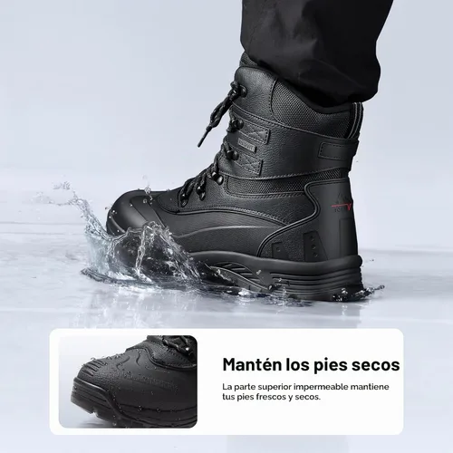Vista 5 de NORTIV 8 Botas de esquí de invierno con suela de goma para hombre, con aislamiento impermeable Negro